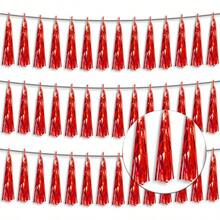 3P Metallic Fringe Tassel Banner Garland Foil Tinsel Streamer Wall Hanging Curtain Backdrop Banner For Parade Floats, Graduation Decorations, Father's Day Party Decoration(Silver)Halloween Christmas New Year - 紅色 - 查看 1