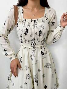 Falda floral Vestido con estampado de punto, para mujeres, para vacaciones - Blanco - Ver 2