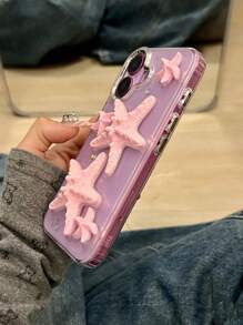 Funda de teléfono 3D de resina con estrellas de mar rosas de diseño creativo de la Princesa Concha de Zheng Rouci, compatible con iPhone 16/15 ProMax/iPhone 14 Pro, iPhone 13 con bordes redondeados y protección contra golpes