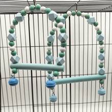 1pc Wooden Macaron-Color Parrot Swing Toy With Bells, Chew-Resistant Bird Ladder, Perch, Bridge, Climbing Frame, Versatile Cage Decor Accessories, Multi-Color & Multi-Style Options, Suitable For All Seasons