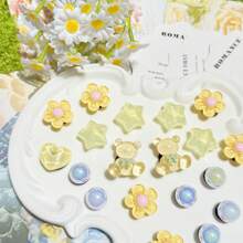 20 件黄色小熊、星星、花朵鞋夹，适用于凉鞋、花园鞋、沙滩鞋、DIY 可拆卸装饰 - 黃色 - 查看 2