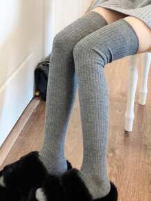 1双女士过膝袜，针织大腿袜，秋冬季女士袜，混纺，舒适 - 彩色 - 查看 4