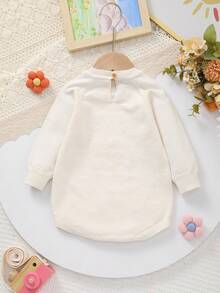 Baby Girl Knitted Tulip Embroidery Decor Crew Neck Long Sleeve Bodysuit, Sweet Outfit For Winter - Pink - View 8