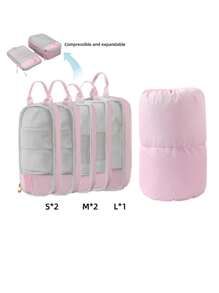 6pcs Compressible Expandable Packing Cubes, Luggage Organizer Bags With Card Slot And Transparent Window, Travel Packing Cubes Set, Expandable Clothes Organizer