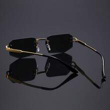 Ladies' Sophisticated Black Glasses, Fashionable Rimless Irregular-Edge Eyewear, Men's Y2K Cool Party Glasses - All Gray - View 3
