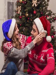 1 pieza Sombrero de Papá Noel plegable y grueso decoración navideña, sombrero de punto esponjoso de piel para disfraz de fiesta de adultos, gorro navideño cálido para Navidad, Año Nuevo, Fiesta, Accesorios