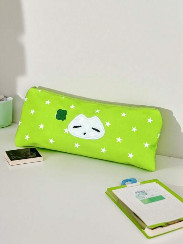 1PC Star Pencil Bag Green Student Stationery Bag Simple Single Layer Cute Ins Desktop Stationery Storage Bag Suitable For Primary And Secondary School Students Stationery Storage,School Supplies,Back To School