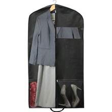 旅行服装袋带拉链口袋，手持，可悬挂，防尘，轻便便携，重型西装袋，适用于西装、燕尾服、连衣裙、外套，黑色，1 件装宿舍必备衣物整理器衣柜整理和存储卧室