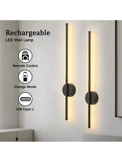 Piece 50/80cm USB Charging 4400mAh Remote Control LED Iron Wand Verlichting Removable Wireless Zwart Bedside Lamp Bedroom Living Room Restaurant Corridor Hallway TV Background Interior Fixture view 3