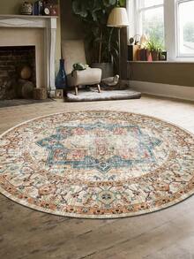 1pc Round Style Rug Carpet, Bohemian Vintage Soft Comfortable Home Decor Round Floor Mat For Living Room, Bedroom, Study - Multicolor - View 10