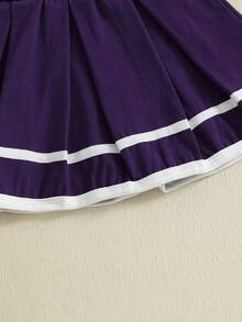 Toddler Baby Girl Cheerleader Outfit Shirt Tops Skirt Set Cheer Uniform Outfit Halloween Cheerleading Clothes - Màu tím - Xem 7