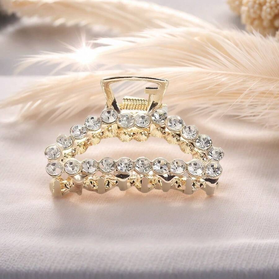 1 件几何图案休闲可爱锌合金发夹，水钻装饰发饰，适合所有季节发饰时尚爪夹女士发夹休闲发夹秋季配饰秋季时尚发夹冬季度假装女士