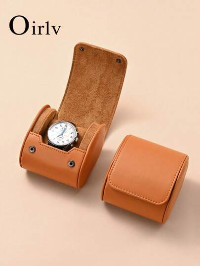  Oirlv 1pc High-Quality Faux Leather Watch Box - 1/2/3 Slots Travel Storage Case, Available In Brown And Black, Soft Microfiber Lining, Compact & Fashionable Design, Suitable For Watches And Gifts, Watch Storage Box With Secure Flip Cover