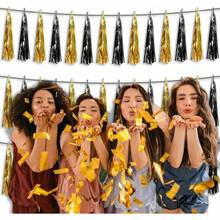 3P Metallic Fringe Tassel Banner Garland Foil Tinsel Streamer Wall Hanging Curtain Backdrop Banner For Parade Floats, Graduation Decorations, Father's Day Party Decoration(Silver)Halloween Christmas New Year - 黑金 - 查看 6