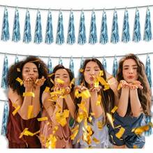 3P Metallic Fringe Tassel Banner Garland Foil Tinsel Streamer Wall Hanging Curtain Backdrop Banner For Parade Floats, Graduation Decorations, Father's Day Party Decoration(Silver)Halloween Christmas New Year - Light Blue - 查看 6