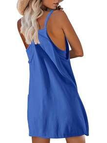 Womens Sleeveless Athletic Hot Shot Mini Dress With Built-In Shorts Sundress - Royal Blue - View 6