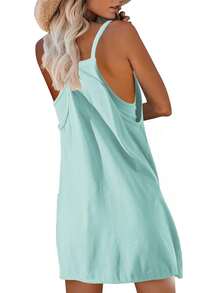 Womens Sleeveless Athletic Hot Shot Mini Dress With Built-In Shorts Sundress - 淺綠色 - 查看 6