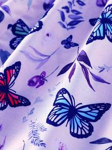 Vestido sin mangas con estampado de mariposa elegante para niñas - Escote en V, perfecto para verano - Morado - Ver 8