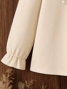 Conjunto de camisa de manga larga con cuello de volantes con cuentas y pantalones anchos de pierna ancha con dobladillo de volantes para niñas - Albaricoque - Ver 6