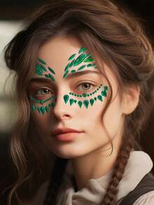 (1 张) 黑色、绿色、黑色和红色脸部水钻贴纸，Y2K 服装派对音乐节闪光宝石眼部和脸部装饰贴纸，透明防水持久逼真自粘水钻贴纸 - 綠色 - 查看 3