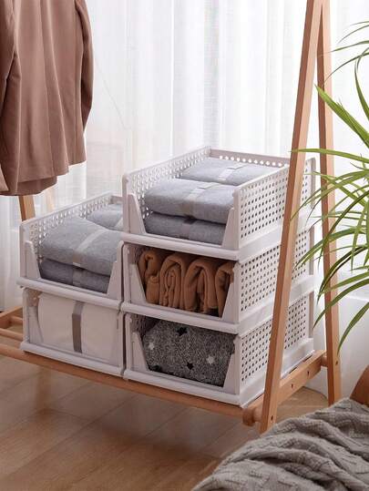 1PC Stackable Closet Organizer Bins, Plastic Storage Drawers 1 Tier Storage Drawers, White Perforated Design Closet For Kitchen, Room, Bathroom, Office Organization Space Saving Closet Shelves, Durable Lightweight Modular System For Drawers, Clear Access, Breathable Air-Flow Panels, Neat Tidy Cabinet And Pantry, Versatile Multi-Use Storage Solution For Home And Workspace