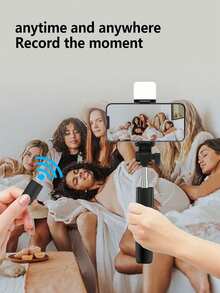 带三脚架、LED 灯和遥控器的蓝牙自拍杆、手机支架，用于直播、摄影和旅行 LED 灯便携式 LED 视频灯可调光，相机和摄像机 Vlogging 用于照片自拍视频录制缩放会议、采访、直播、Vlog、家庭聚会、圣诞派对拍摄、手持自拍、户外活动与 Android 手机兼容，适用于暑假、旅行、补光、户外活动、直播三脚架 - 黑色 - 查看 5