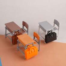 1 Set Of 3pcs Miniature Desk, Classroom, Backpack Model/Dollhouse Miniature Desk & Chair Set/DIY Decor/Roleplay Toy For Boys & Girls/Mini Scene Prop/Suitable For Graduation & Back To School Gift For Friends, Meaningful Souvenir - Multicolor - View 3