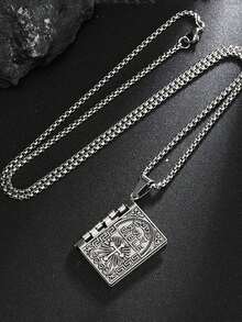 1 件复古宗教男女通用项链，金色可打开圣经书吊坠，男女基督教珠宝