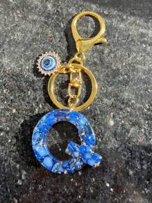 1 PC Bohemian Style Evil Eye Resin A-Z Initials Keychain, Rectangular Initials Decorative Accessories, Lobster Clasp, Mountaineering Buckle, Unisex Fashion Simple Accessories, Wallet, Backpack, Car Pendant Keychain, Suitable For Daily Travel, Holiday Gifts For Friends Or Yourself, Family, Birthday Gifts, Ramadan Gifts School Car Accessories Cute Goth Y2k