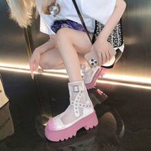 Hollow Women's Summer Thin Breathable Mesh Boots 2025 New Sweet Cool Sandals Thick Bottom Increase Short Boots