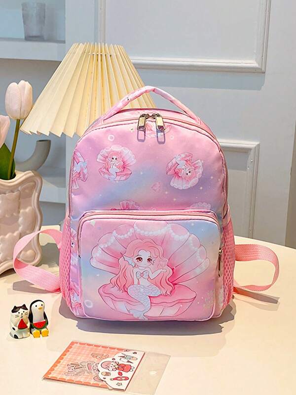 1pc Princess Theme Fashion Backpack For Girl - Nylon Material, Adjustable Shoulder Strap, Zipper Closure, Random Print, Fade-Resistant Polyester Lining, Cute Cartoon Pattern - Perfect For Travel And School, Suitable For Girls 14 Years Old And Above