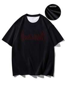 Plus Size Men's Summer Striped Retro Casual Short Sleeve Round Neck T-Shirt, Polyester Fabric, Suitable For Sports And Fitness