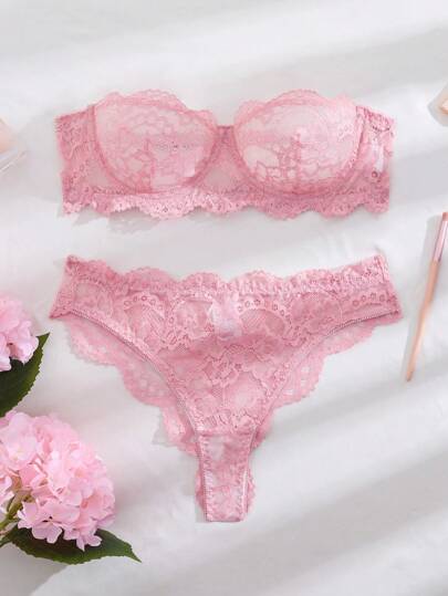 Lace Pattern Design Lingerie Set, Strapless Bra And Panty, Sexy Women's Sleepwear Set, Sexy Women's Underwear, Women's Panties, Sexy Women's Sleepwear Set, Sexy Women's Apparel, Sexy Lingerie Set, Women's Lingerie Set, Women's Set