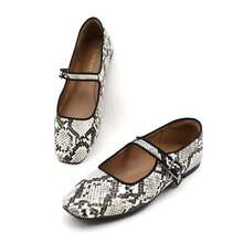 Mary Jane Flat Shoes Round Toe Ballet Flats For Women Dressy Fabric Business Flats Comfortable Classic Strap Flats For Office JUJU-1 - SNAKE - 查看 8