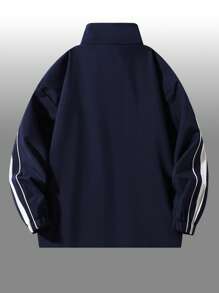 Men's Striped Casual Jacket, Loose Fit Sportswear Windbreaker, Fashion Autumn Outerwear, Versatile Design