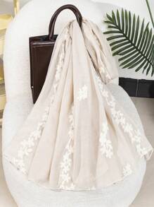 1pc Women Fashionable Spring & Autumn Casual Embroidered Floral Pattern Scarf Shawl Headscarf, Suitable For Everyday Wear