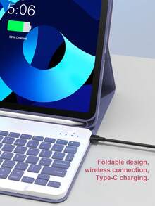 Este estuche con teclado es compatible con iPad (A16) de 11.a generación, 10.a generación, 7.a/8.a/9.a generación, iPad Air de 4.a/5.a generación/(M2) 2024/(M3) 2025, iPad Pro de 11 pulgadas (2018/2020/2021/2022). Está hecho de material de piel de poliuretano, con un teclado inalámbrico desmontable, batería de 150mAh y soporte incorporado para Apple Pencil. El color es morado grisáceo. - Púrpura polvoriento - Ver 5