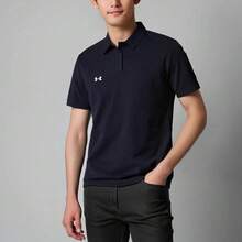 Under Armour 轻盈复古针织翻领短袖 Polo 衫，休闲日常通勤 Polo 衫 - 藏青 - 查看 2