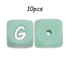 10件/26件，12毫米，绿色字母硅胶珠（A-Z）可用于DIY节日氛围|钥匙扣|背包挂件等，也可用作创意手链等