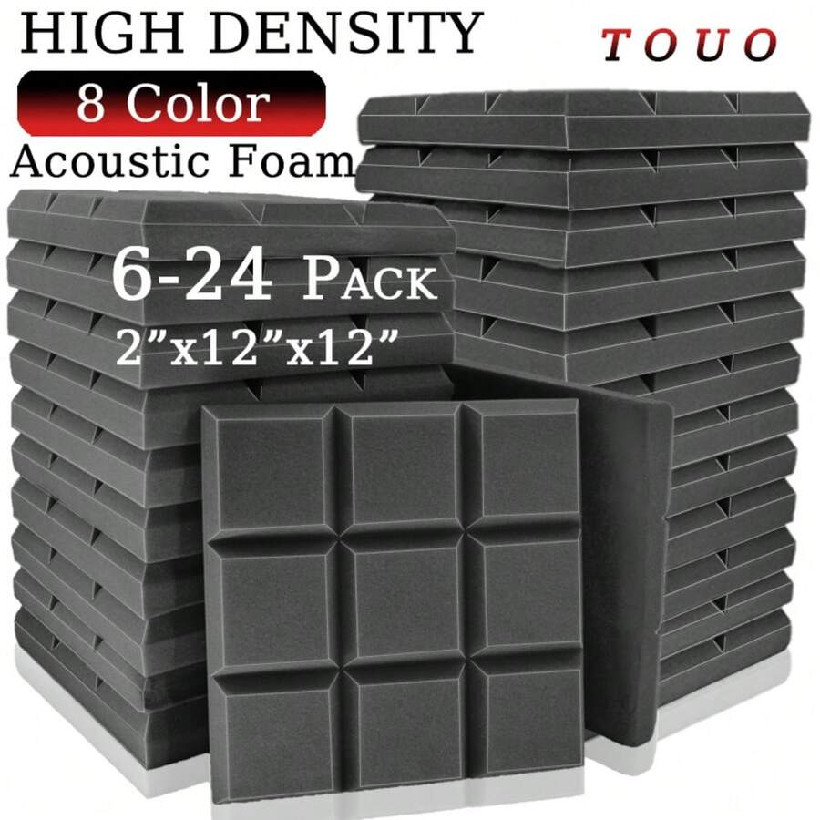 TOUO 6-24 块高密度吸音泡沫板 12 英寸 x 12 英寸 x 2 英寸/12 英寸 x 12 英寸 x 1.18 英寸,隔音墙板,用于降低回声和噪音,工作室和卧室声学处理,隔音家居配件 - 彩色 - 查看 1