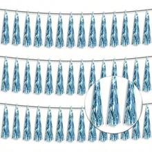 3P Metallic Fringe Tassel Banner Garland Foil Tinsel Streamer Wall Hanging Curtain Backdrop Banner For Parade Floats, Graduation Decorations, Father's Day Party Decoration(Silver)Halloween Christmas New Year - Light Blue - 查看 1
