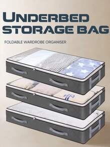 1 件可折叠床下储物袋，带透明窗口，大容量收纳容器，加固手柄，拉链开合，无纺布用于毯子、床上用品 - 有多种尺寸可供选择