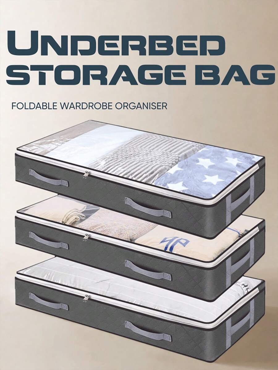 1 件可折叠床下储物袋，带透明窗口，大容量收纳容器，加固手柄，拉链开合，无纺布用于毯子、床上用品 - 有多种尺寸可供选择