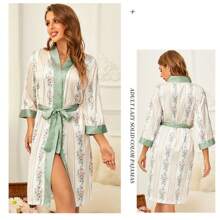 1pc Middle East Style Women Satin 3/4 Sleeve Silky Icy Silk Luxurious Long Robe Nightgown
