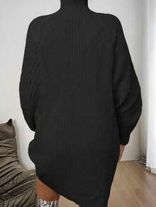 Plus Size Solid Color Turtleneck Plus Size Ribbed Knit Sweater Dress, For Winter