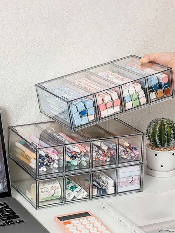 1pc 4-Grid Acrylic Desktop Storage And Display Box, Makeup, Skincare, Glasses, Stationery Organizer