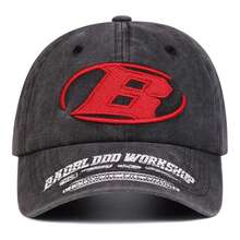 1 件男士 B 字母棒球帽，时尚，水洗，防晒，休闲帽，适合春季、秋季、旅行、沙滩派对 - 深灰色 - 查看 3