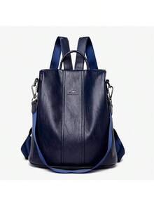 Women's Backpack Leather Casual Stylish Anti-Theft - Màu xanh hải quân - Xem 1