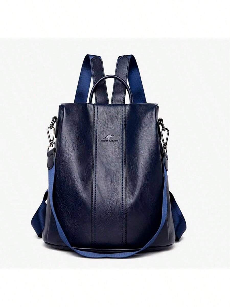 Women's Backpack Leather Casual Stylish Anti-Theft - Màu xanh hải quân - Xem 1