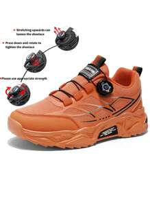 Men's Outdoor Casual Sneakers, Plus Size, Rotary Buckle Design, Elastic Band For Easy On/Off, One-Click Lacing, Mesh & Leather Upper, Anti-Odor Thick Sole, Fashionable Chunky Sneakers, Streetwear Style